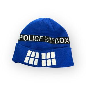 Doctor Who TARDIS Knit Beanie Hat – Blue “Police Public Call Box” Design
